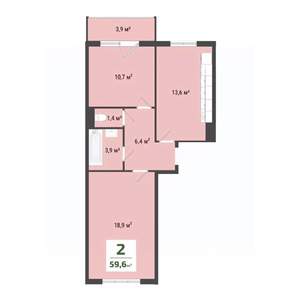 2-к квартира, строящийся дом, 55м2, 9/10 этаж