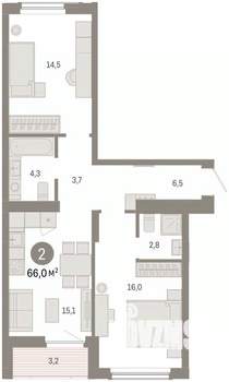 2-к квартира, вторичка, 66м2, 4/16 этаж