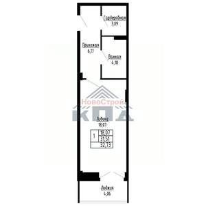 1-к квартира, вторичка, 33м2, 7/16 этаж