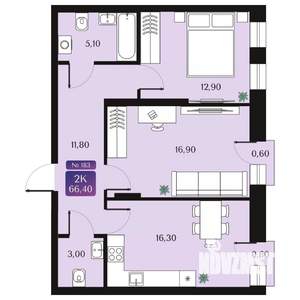 2-к квартира, вторичка, 66м2, 4/9 этаж