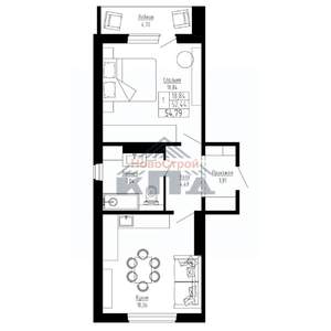 1-к квартира, вторичка, 55м2, 3/16 этаж