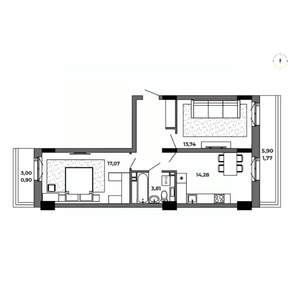 2-к квартира, строящийся дом, 62м2, 8/8 этаж