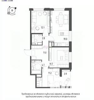3-к квартира, вторичка, 74м2, 9/9 этаж