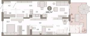 2-к квартира, вторичка, 101м2, 1/9 этаж