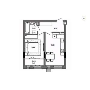 1-к квартира, строящийся дом, 38м2, 4/8 этаж