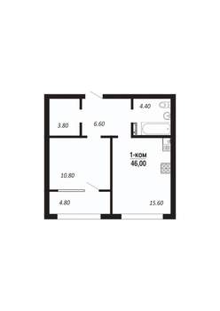 1-к квартира, строящийся дом, 46м2, 14/16 этаж