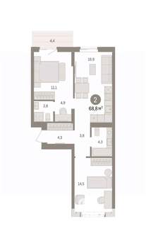 2-к квартира, вторичка, 69м2, 3/14 этаж