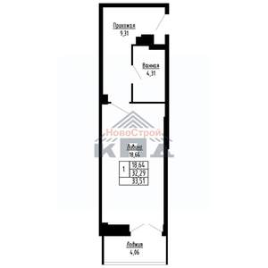 1-к квартира, строящийся дом, 34м2, 4/16 этаж