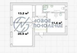 2-к квартира, вторичка, 58м2, 1/2 этаж