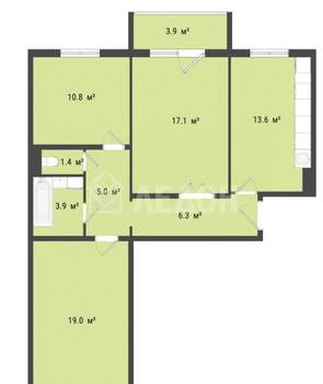 3-к квартира, вторичка, 77м2, 10/10 этаж