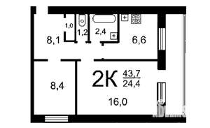 2-к квартира, вторичка, 45м2, 4/5 этаж