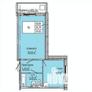 1-к квартира, строящийся дом, 39м2, 10/10 этаж