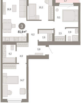 3-к квартира, вторичка, 82м2, 8/16 этаж