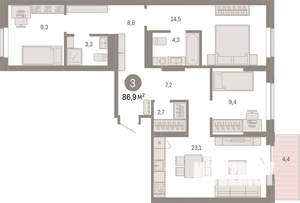 3-к квартира, вторичка, 87м2, 6/17 этаж