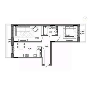 2-к квартира, строящийся дом, 64м2, 2/8 этаж