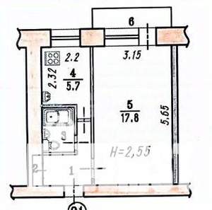 1-к квартира, вторичка, 31м2, 3/5 этаж