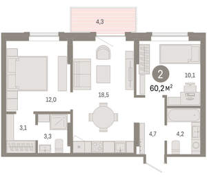 2-к квартира, вторичка, 60м2, 8/9 этаж