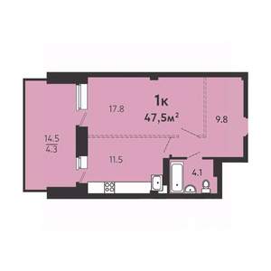 1-к квартира, строящийся дом, 43м2, 3/16 этаж