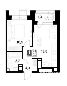 1-к квартира, вторичка, 33м2, 21/21 этаж