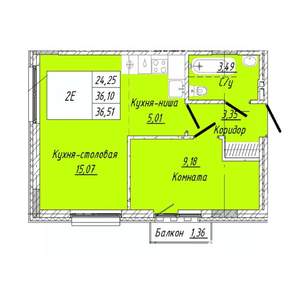 1-к квартира, строящийся дом, 37м2, 5/8 этаж