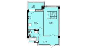 1-к квартира, вторичка, 43м2, 6/16 этаж