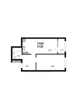 1-к квартира, вторичка, 51м2, 14/22 этаж