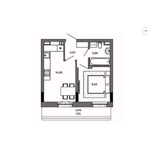 1-к квартира, строящийся дом, 34м2, 8/8 этаж
