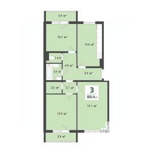 3-к квартира, строящийся дом, 76м2, 8/10 этаж