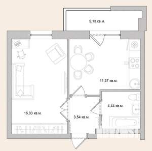 1-к квартира, строящийся дом, 41м2, 6/16 этаж