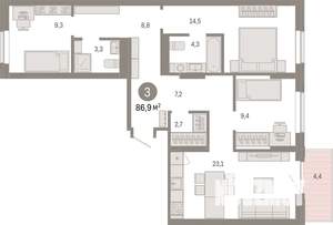 3-к квартира, вторичка, 87м2, 7/17 этаж