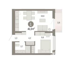 1-к квартира, вторичка, 41м2, 8/8 этаж