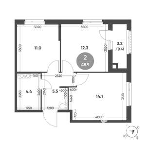 2-к квартира, вторичка, 49м2, 8/11 этаж