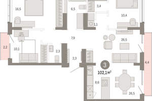 3-к квартира, вторичка, 102м2, 9/9 этаж