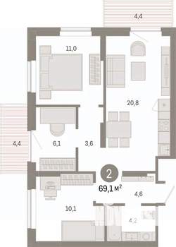 3-к квартира, вторичка, 69м2, 5/17 этаж