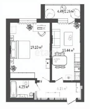 1-к квартира, строящийся дом, 47м2, 5/16 этаж