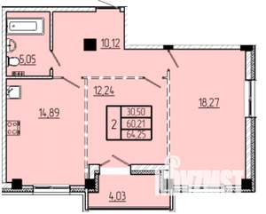 2-к квартира, строящийся дом, 64м2, 1/16 этаж