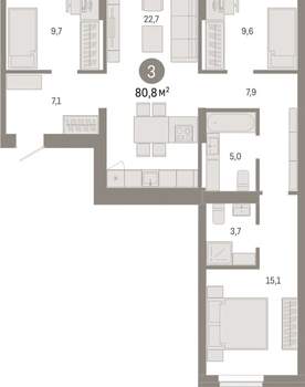 3-к квартира, вторичка, 81м2, 3/9 этаж