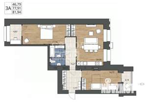 3-к квартира, вторичка, 82м2, 7/15 этаж