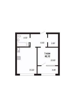 1-к квартира, строящийся дом, 46м2, 4/16 этаж