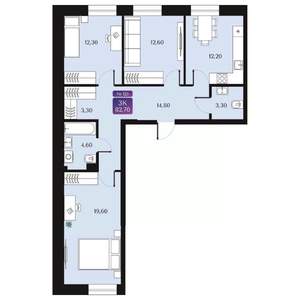 3-к квартира, вторичка, 83м2, 6/9 этаж