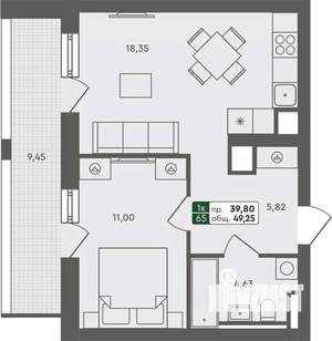 1-к квартира, строящийся дом, 49м2, 7/7 этаж