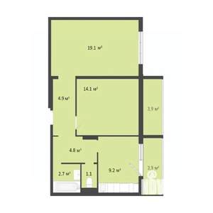 2-к квартира, строящийся дом, 56м2, 7/10 этаж