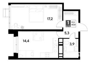 1-к квартира, строящийся дом, 41м2, 20/21 этаж
