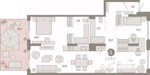 3-к квартира, вторичка, 114м2, 1/7 этаж