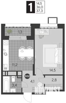 1-к квартира, строящийся дом, 37м2, 6/21 этаж