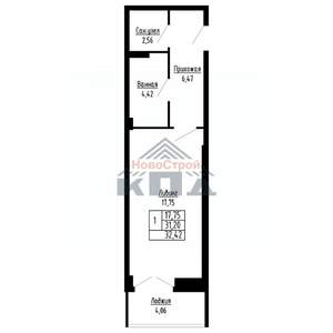 1-к квартира, вторичка, 32м2, 15/16 этаж