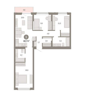 3-к квартира, вторичка, 83м2, 5/16 этаж