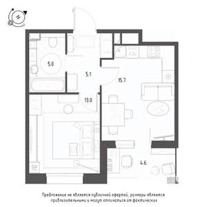 1-к квартира, строящийся дом, 41м2, 2/9 этаж