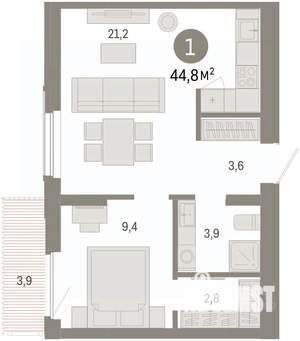 1-к квартира, вторичка, 45м2, 5/16 этаж