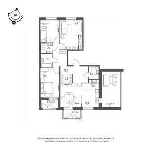 4-к квартира, строящийся дом, 111м2, 7/9 этаж